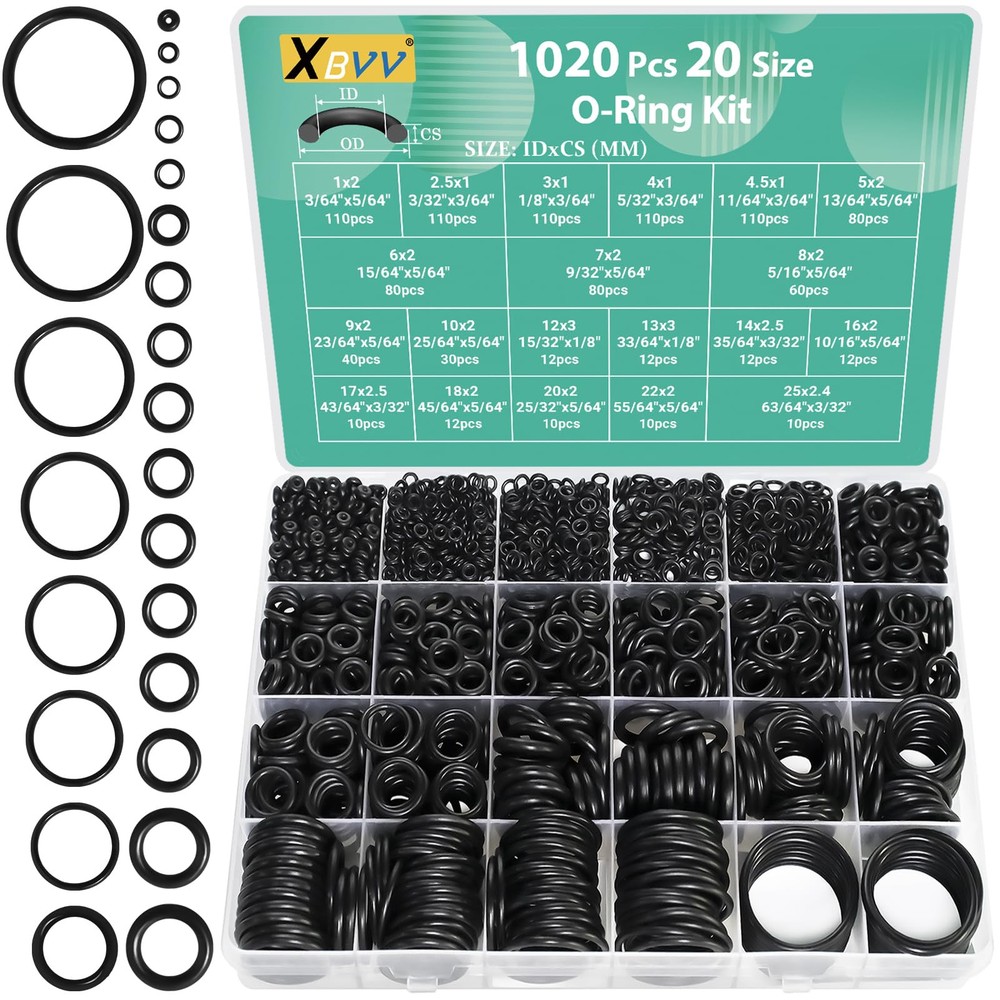 1020 Pcs O Ring Kit 20 Size Nitrile Rubber O Ring Assortment Set for Car Auto...
