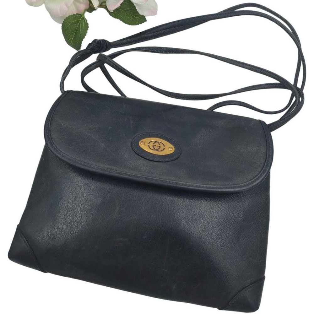 Gucci Navy Leather Pochette Shoulder Bag Authentic Pre-Owned