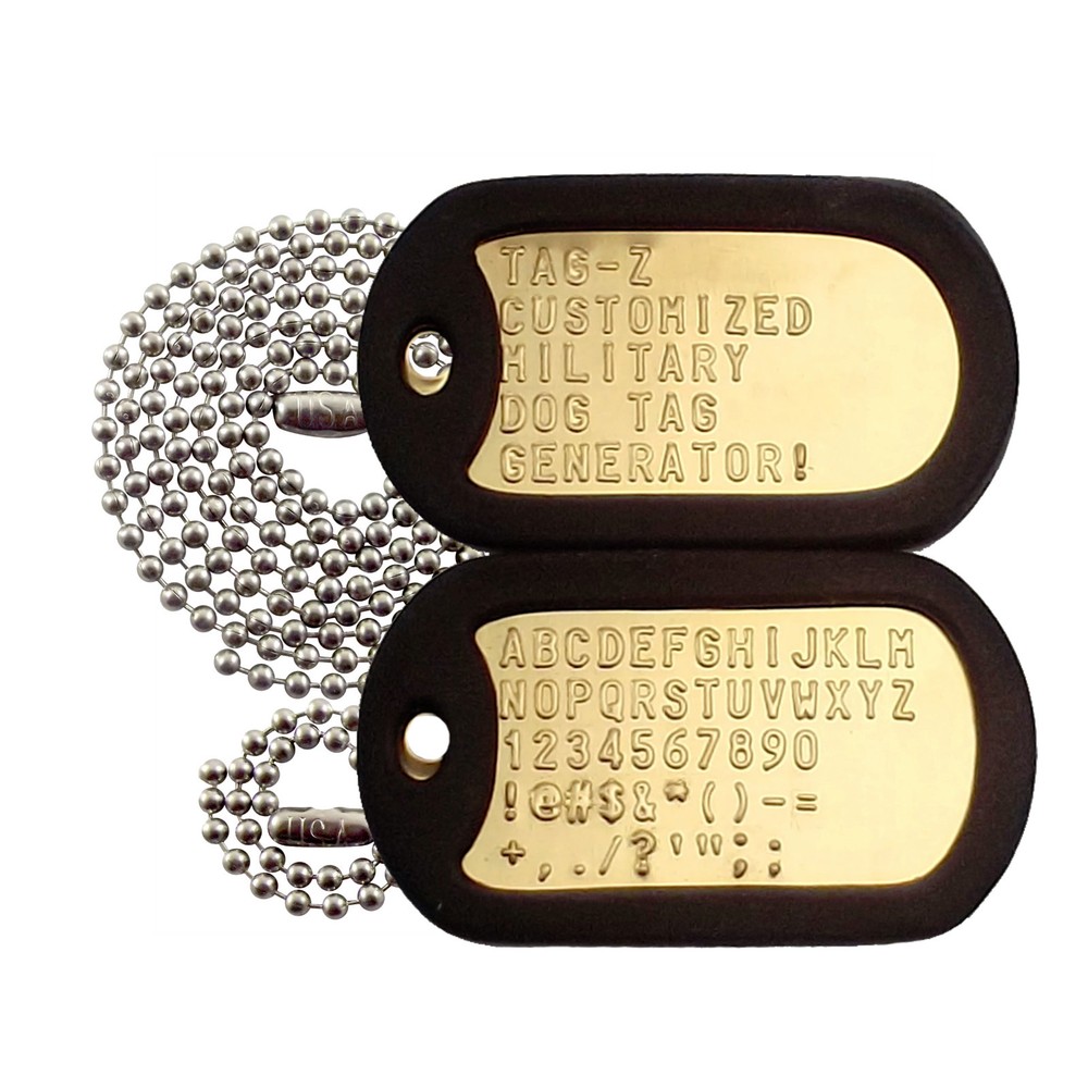 2 Military Dog Tags - Custom Embossed BRASS- GI Identification w/ Silencers