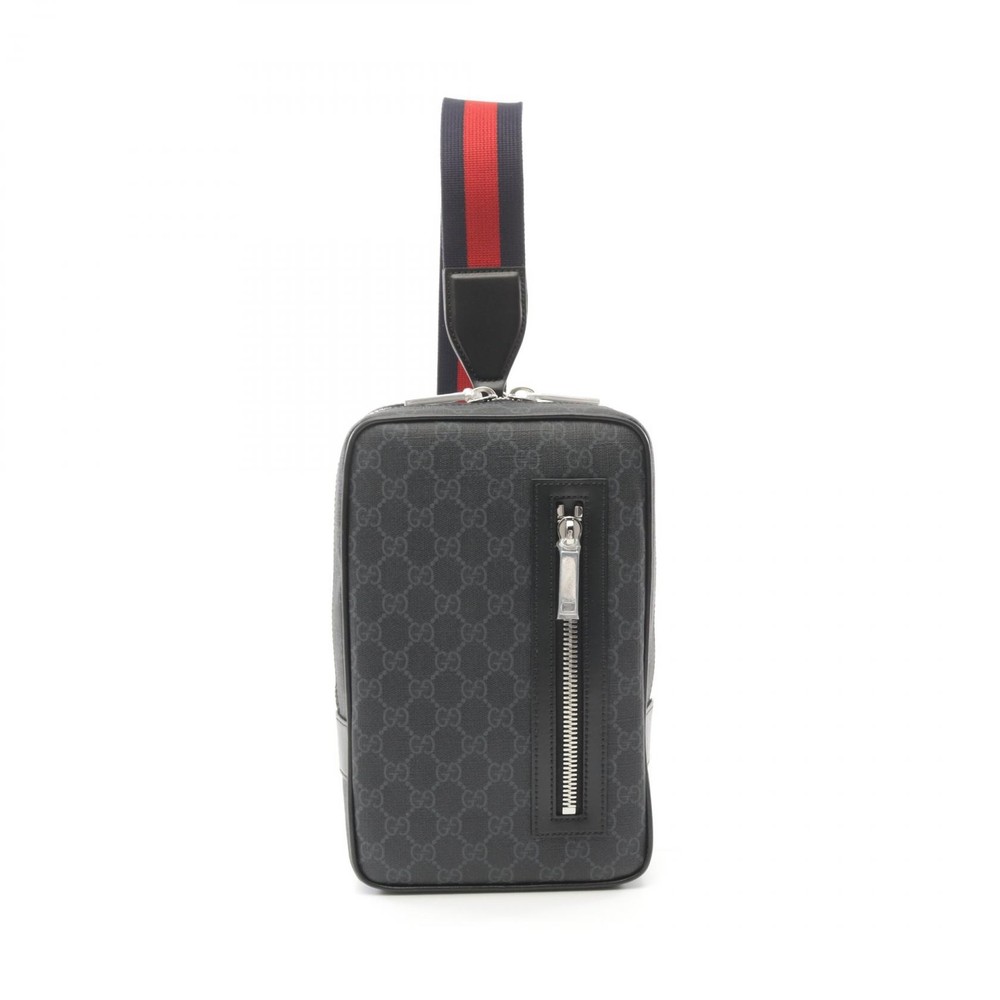 GUCCI GG Supreme Crossbody Sling Bag in Gray Canvas and Leather for Men
