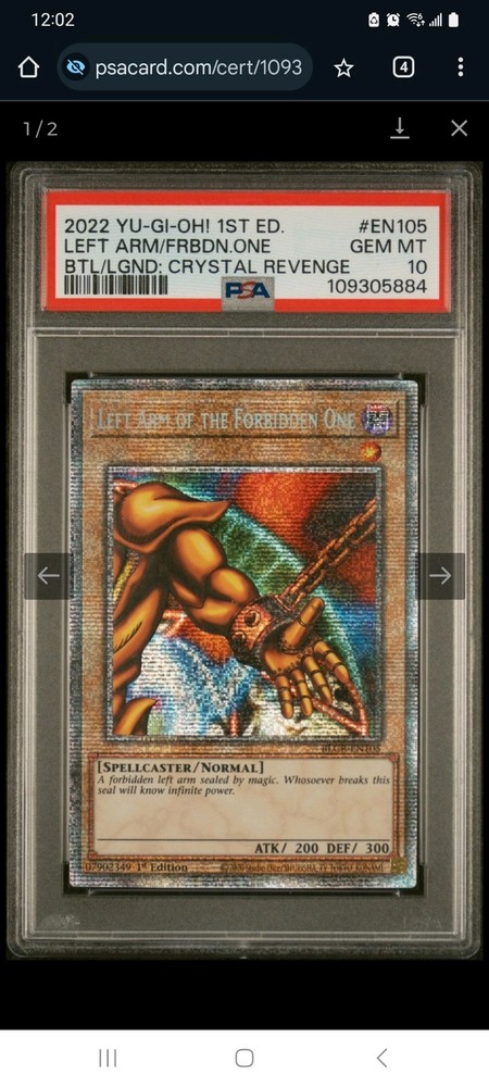 YuGiOh Left Arm of Exodia BLCR-EN105 Starlight Rare PSA 10 Gem Mint 1st Edition