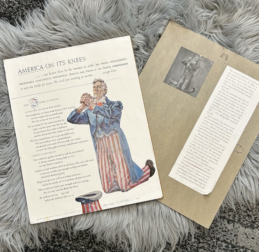 Vintage 1952 Conrad Hilton America On Its Knees Political Poster