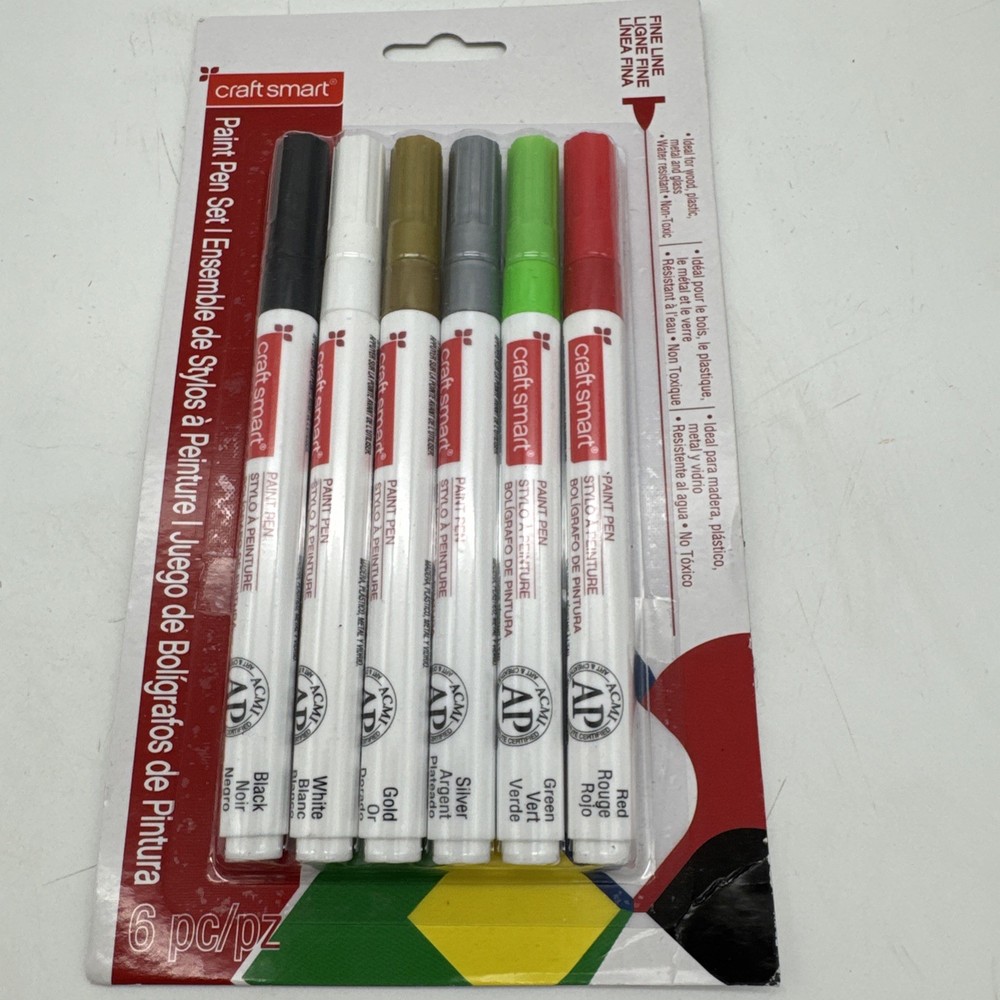 Craft Smart Fine Line Holiday Color Paint Pen Set 6 Pc Non Toxic