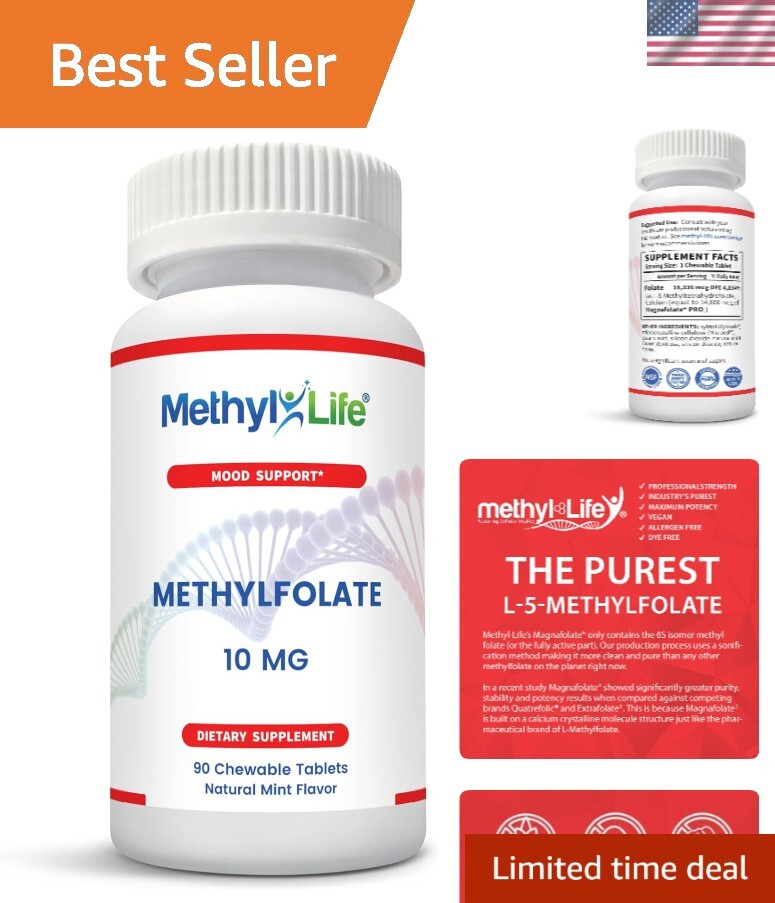 High-Purity L-Methylfolate 10mg Chewables - Mood & Energy Boost in 90 Tablets
