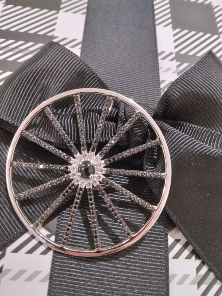 Genuine Black Spinel Wagon Wheel Pendant with Onyx & CZ on Included Chain