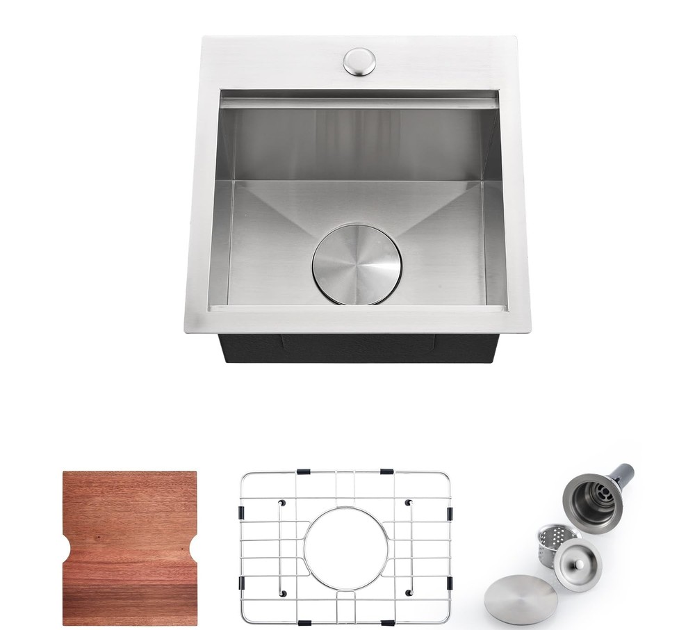 Stainless Steel Drop-In Bar Sink 15x15 Inches Single Bowl Small Workstation Kitchen Utility Sink