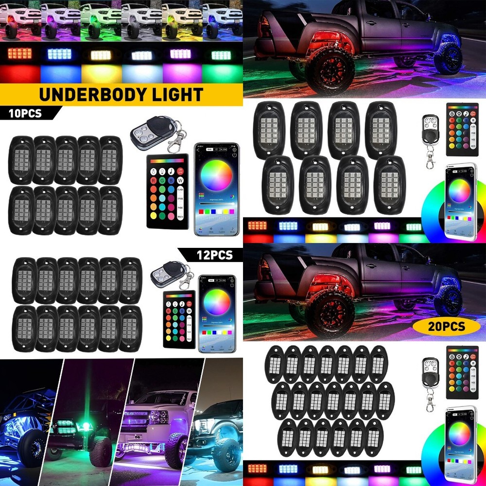 For GMC Sierra 1500 2500 3500 10Pod RGB LED Rock Lights App Bluetooth Control M