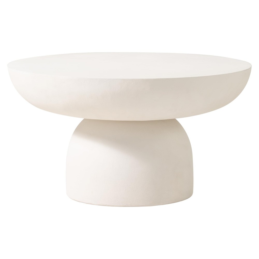 Modern 23.62-Inch Round Coffee Table with Glass Fiber Drum Base and Cylindrical Design