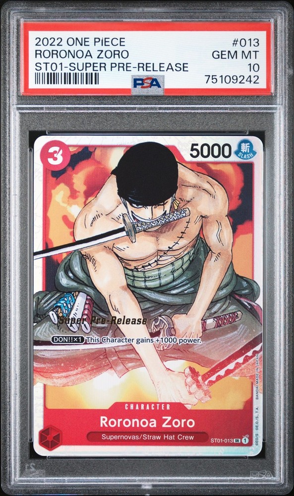 Roronoa Zoro 2022 Super Pre-Release One Piece ST01-013 PSA 10 Gem MT