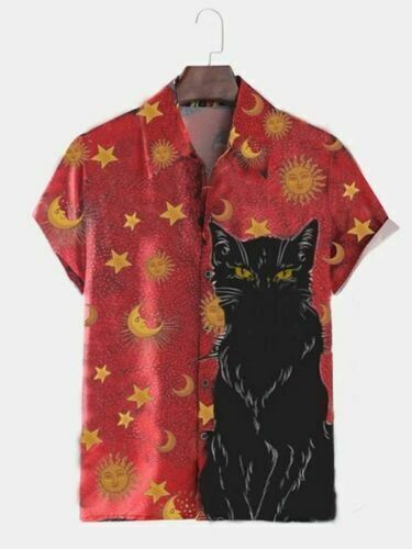 Black Cat Hawaiian 3D Print Beach Shirt Summer Short Sleeve Tee Hawaiian Shirt US Size for Men and Women