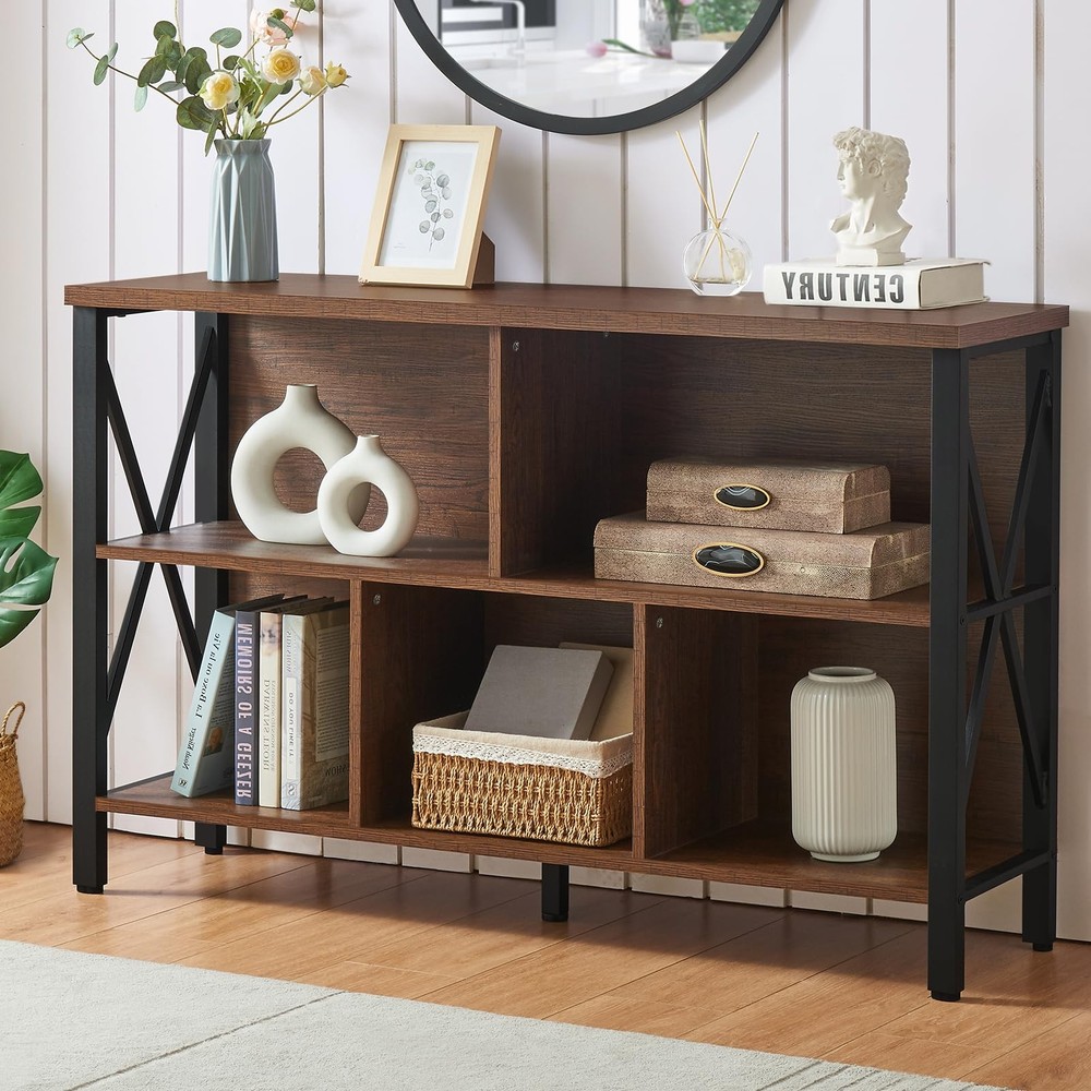 Rustic 5-Cube Cube Storage Organizer Shelf Industrial Style Horizontal Bookshelf