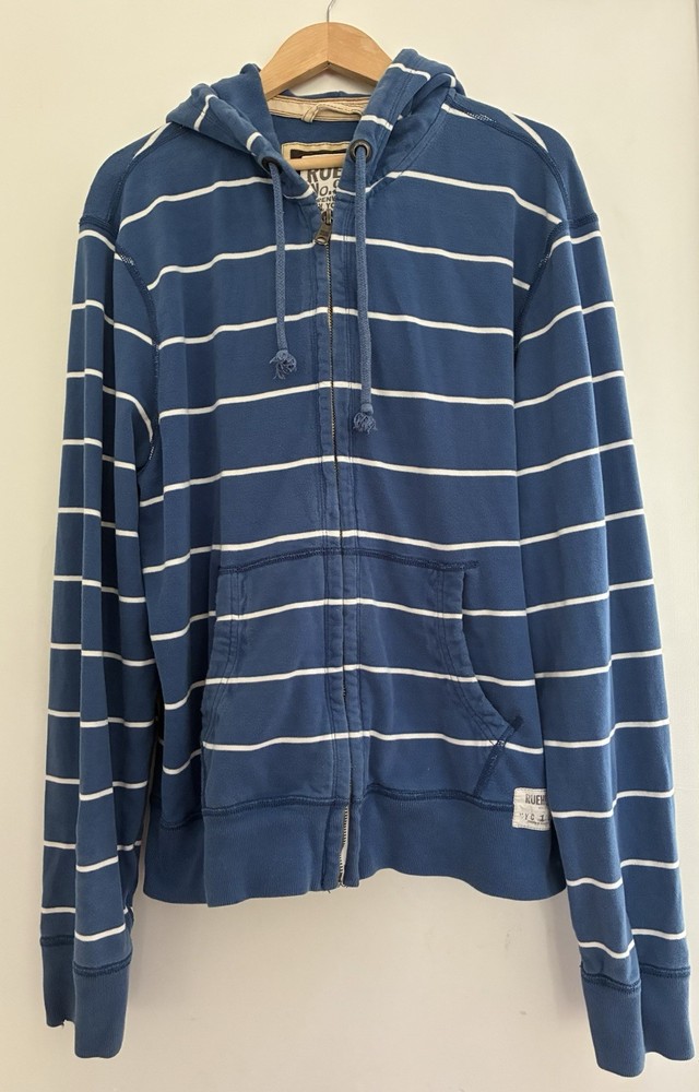 Ruehl No.925 Men's Striped 100% Cotton Full Zip Long Sleeve Hoodie Blue White XL