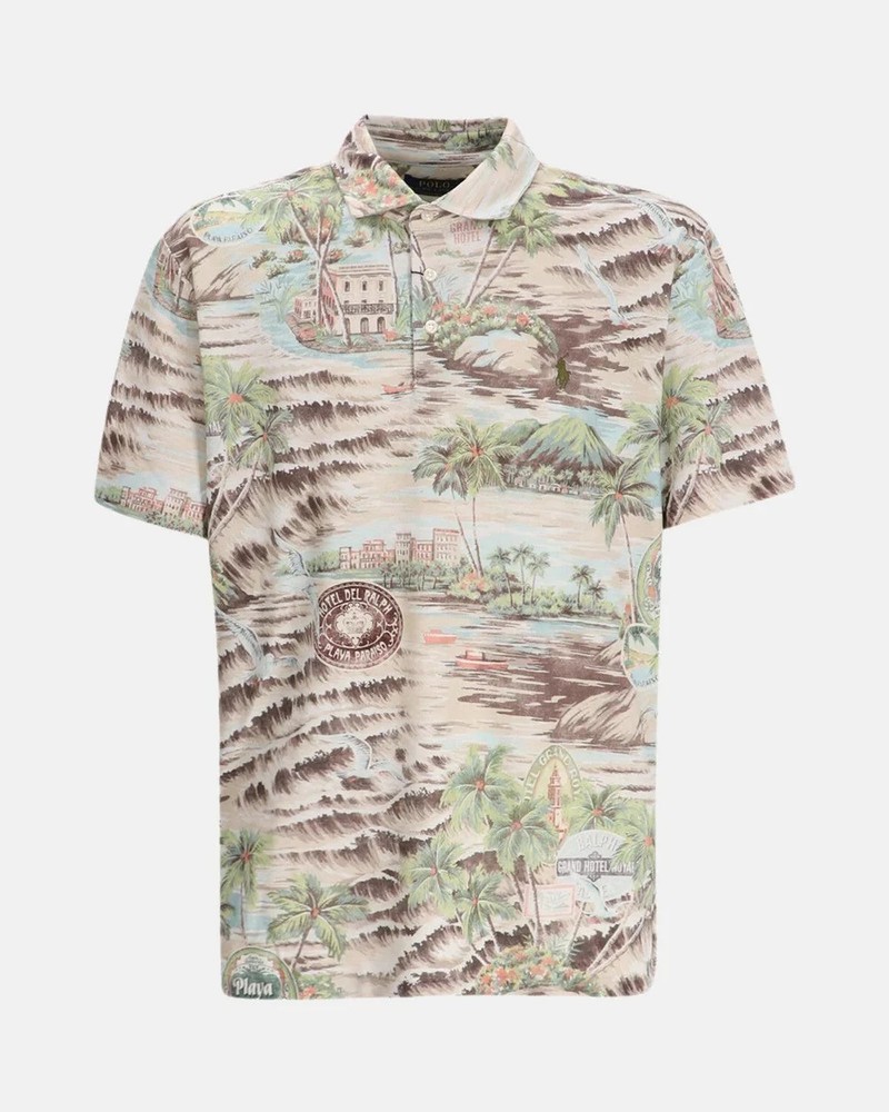 POLO RALPH LAUREN Beach Print Polo Shirt Mesh Cotton Lightweight Classic Fit XS