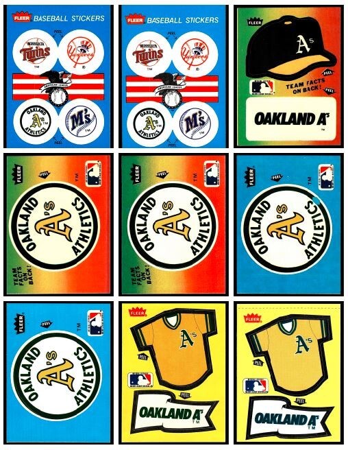 Fleer Team Sticker Lot of 68 Oakland Athletics A's – Various Years - NM to Mint+