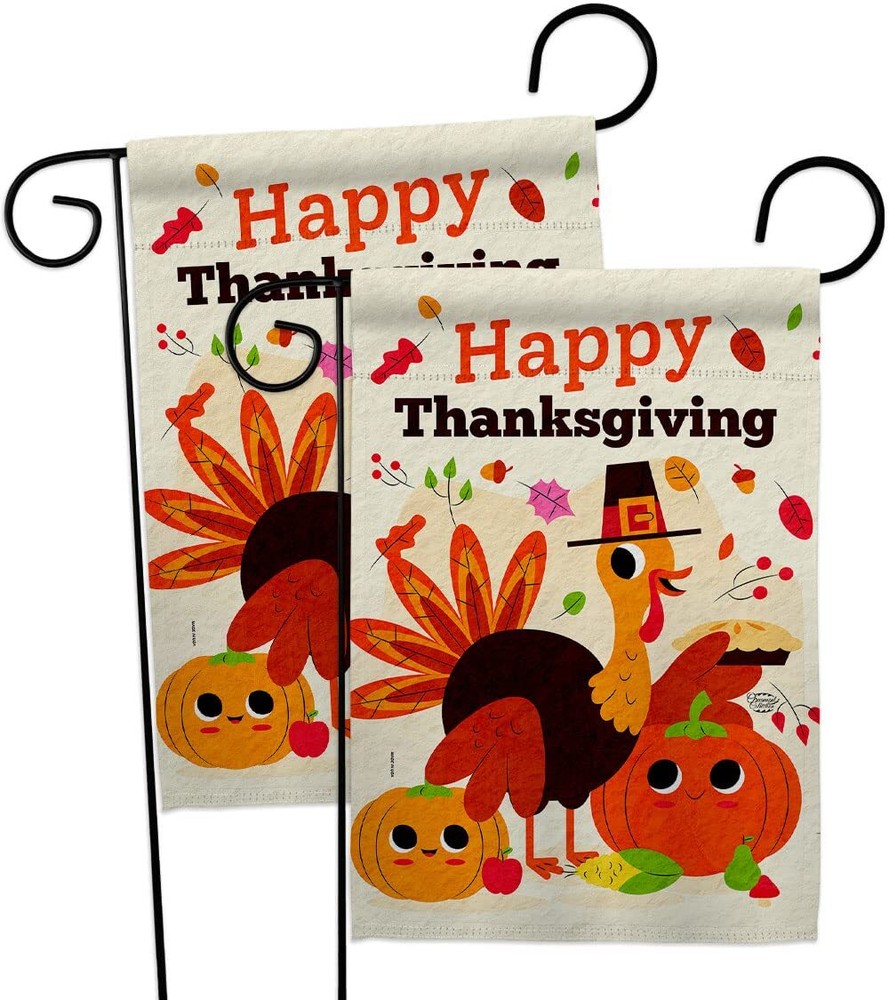 Give Thanks Turkey Garden Flag 2pcs Pack Falltime Thanksgiving Gobble Pumpkin...