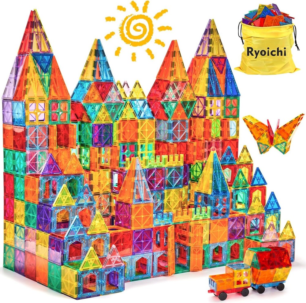 138-Piece Magnetic Tiles Building Set with 2 Cars - STEM Educational 3D Blocks Toy Gift for Kids