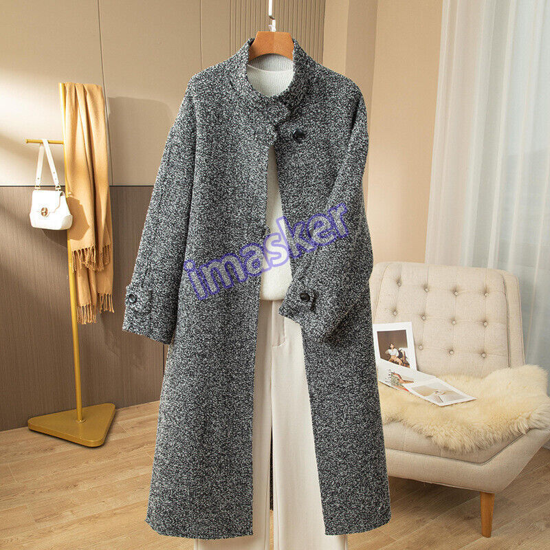 Double-sided Cashmere Coat Women Outwear Korean Stand-up Collar Mid Long Woolen