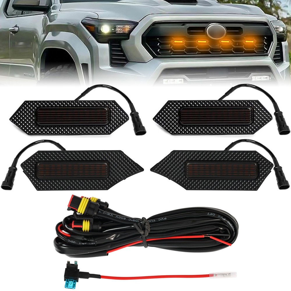 4Pcs Grill Car LED Light For Toyota Tacoma 2024 TRD Trailhunter Front Grille DRL