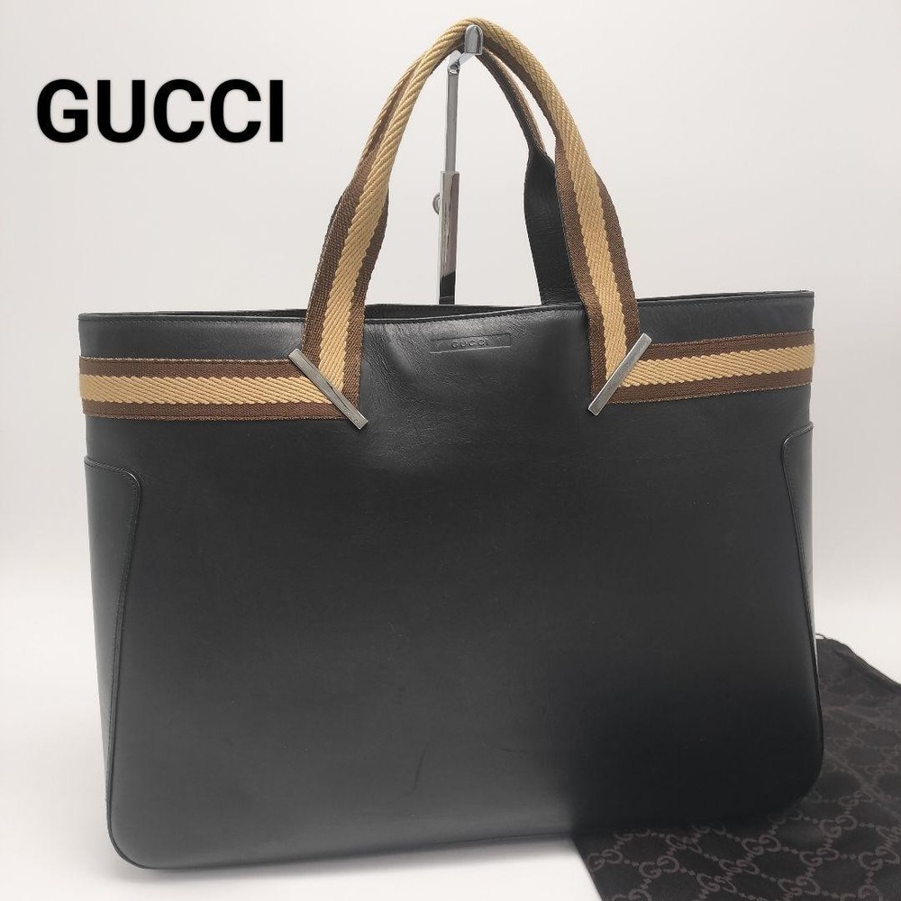 Gucci Black A4 Leather Tote Bag Preowned