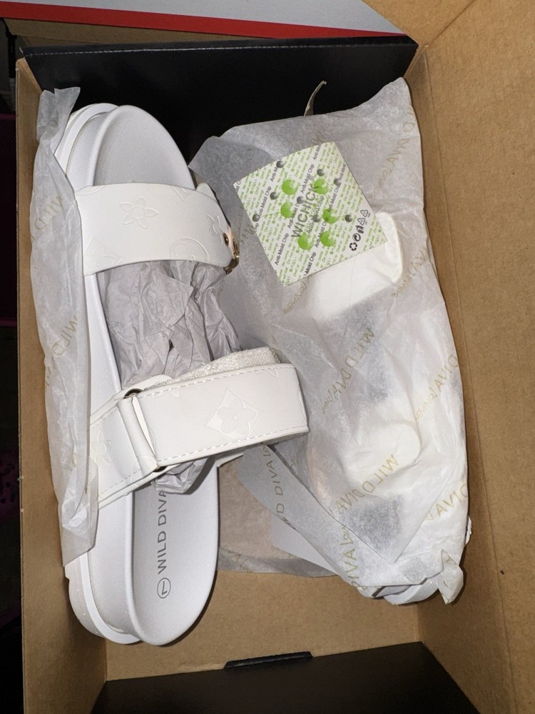 White Double Strap Slides Women's Size 7 Comfortable Sandals  