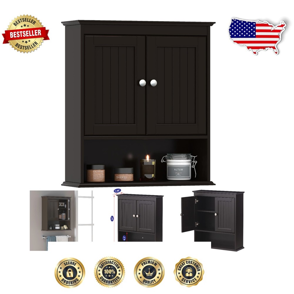 Espresso Wood Medicine Cabinet – Stylish Wall Storage with Raised Panel Doors