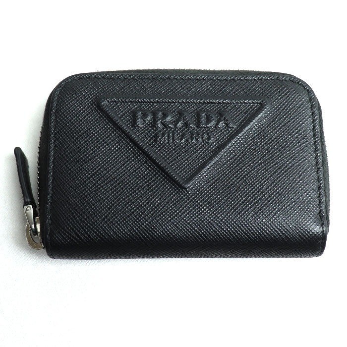 Prada Saffiano Leather Black Embossed Coin Case Authentic With Box