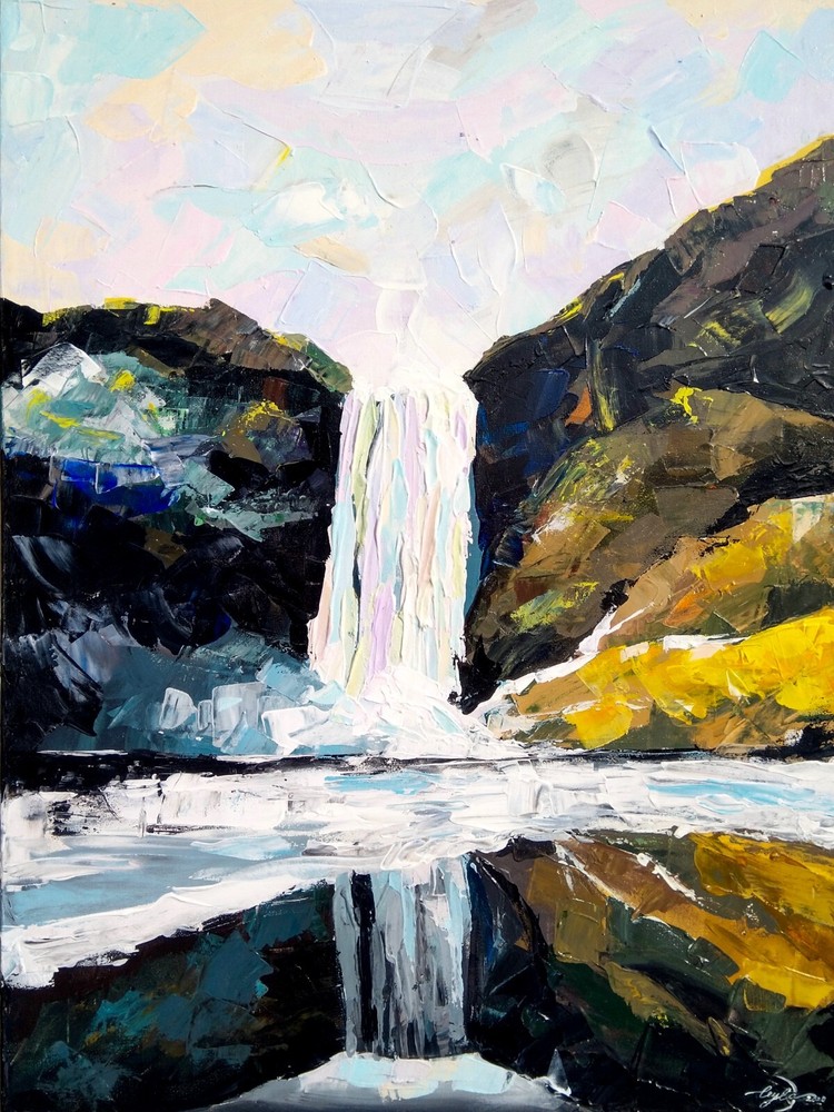 Original Acrylic Painting 3d Waterfall Painting North Nature Painting