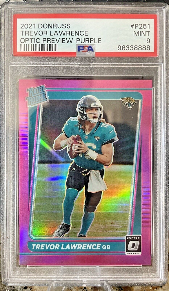 2021 Donruss Optic Preview Rated Rookie Purple Prizm Trevor Lawrence PSA 9