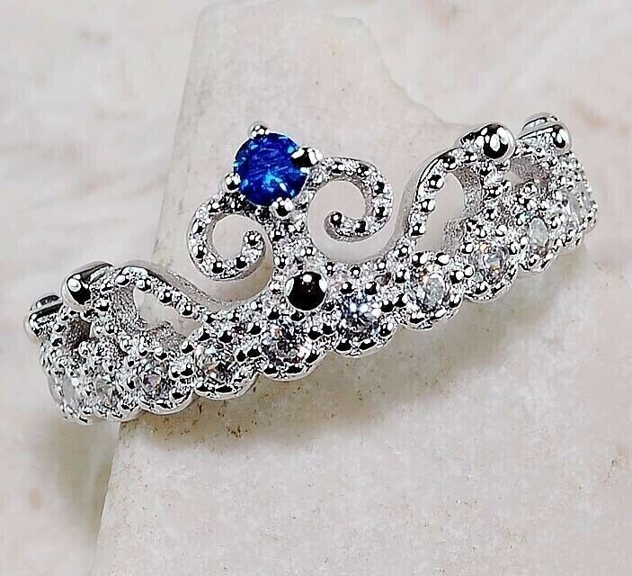Blue Sapphire & Topaz Sterling Silver Ring Size 7 Tiara Treated