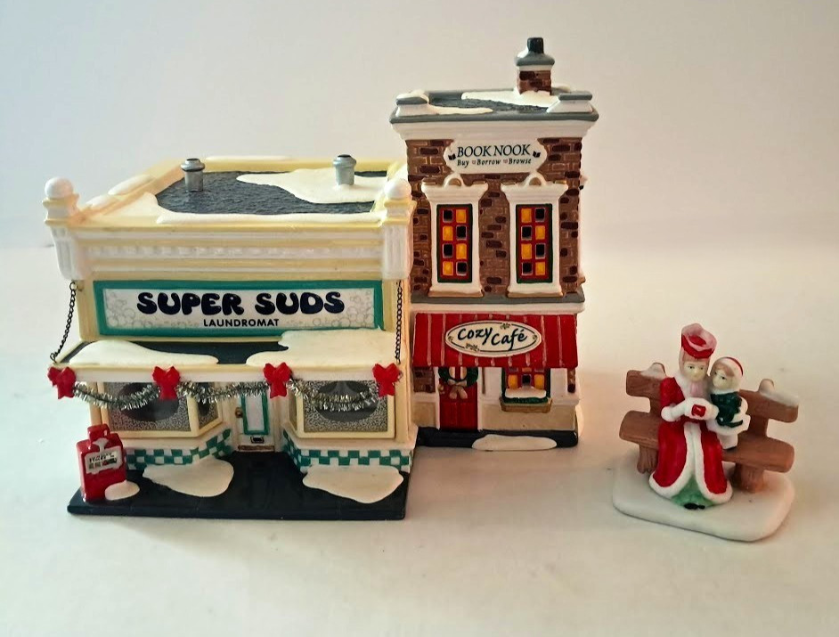 Department 56 Super Suds Laundromat Snow Village 55006 With Extra