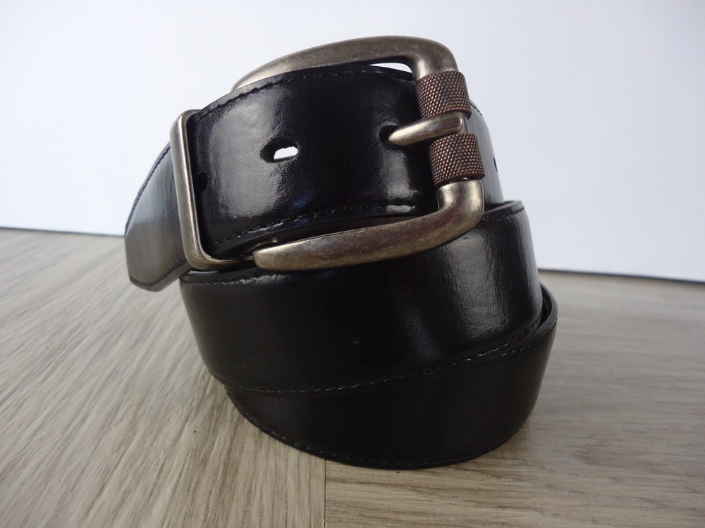 Levi Strauss Black Leather Belt Industrial Buckle Men 38-40 Classic Dress