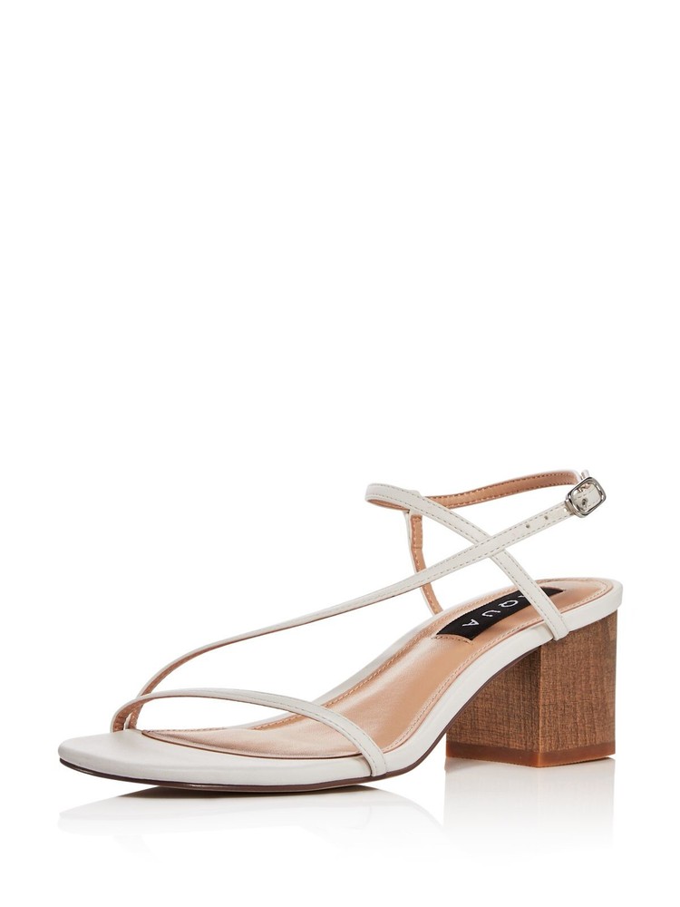 AQUA Womens White Strappy Amy Open Toe Block Heel Buckle Slingback Sandal 8.5 M
