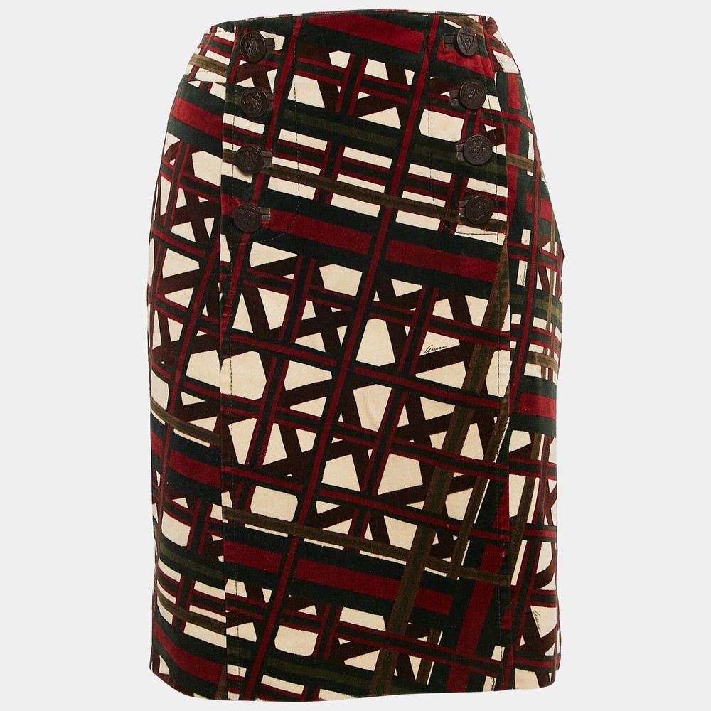 Gucci GreenRed Printed Velvet Pencil Skirt M