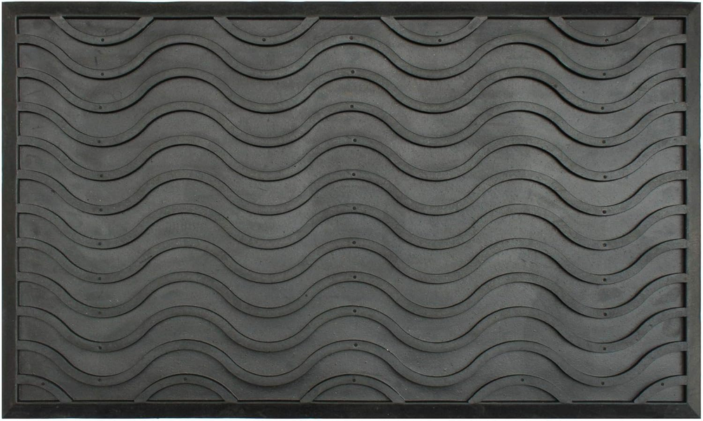 Black Moulded Waves Rubber Doormat 18x30 Non-Slip Textured Design
