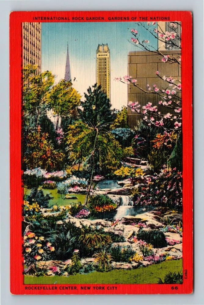 New York City NY,, Rockefeller Center Rock Garden Vintage Souvenir Postcard