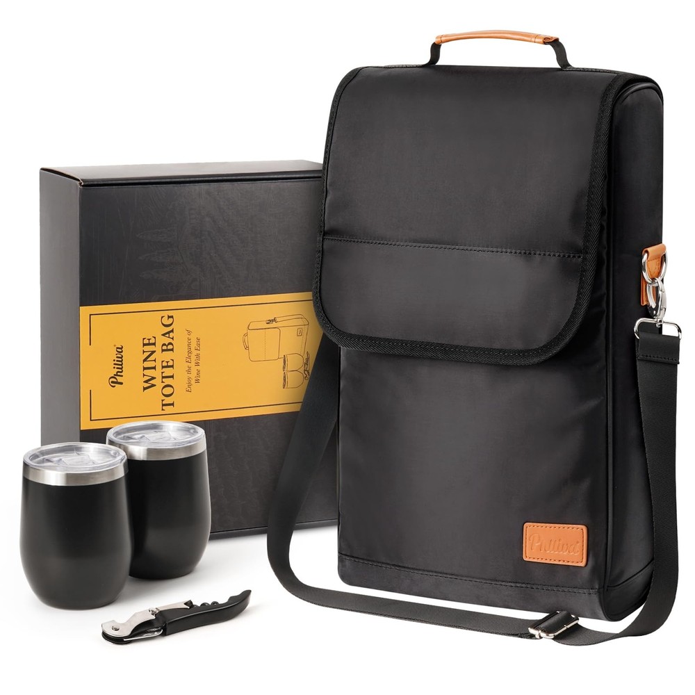 3 Bottle Wine Tote Bag with Tumblers and Opener, Portable Wine Carrier Purse ...