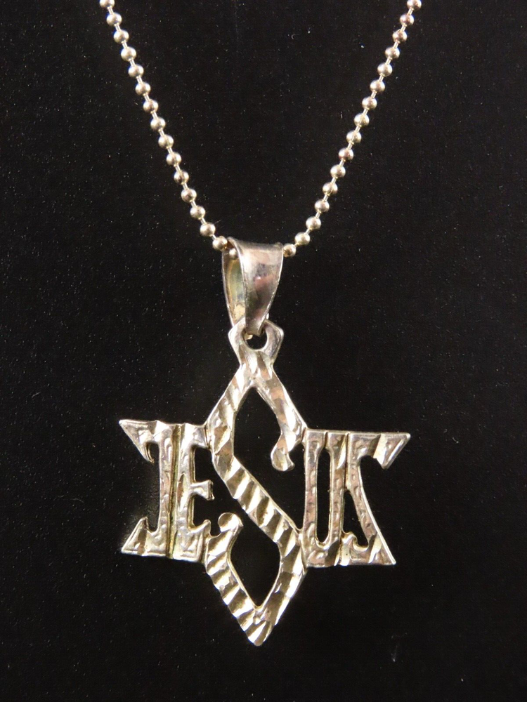 STERLING SILVER Bead Ball Necklace DIAMOND CUT JESUS Star David JEWISH PENDANT