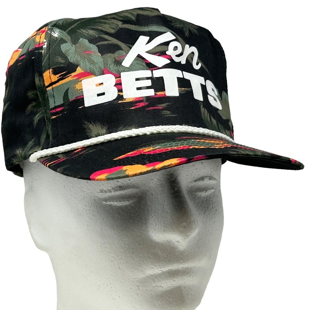 Vintage Ken Betts Hawaiian Baseball Cap Hat Floral 90s Rope Cord Snapback Black
