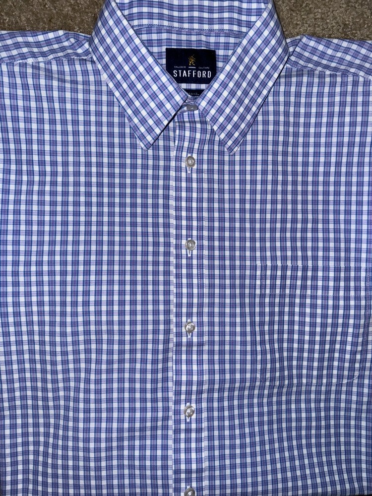 Mens Stafford Performance Super Shirt Long Sleeve Plaid Button Up 16 1/2 32-33