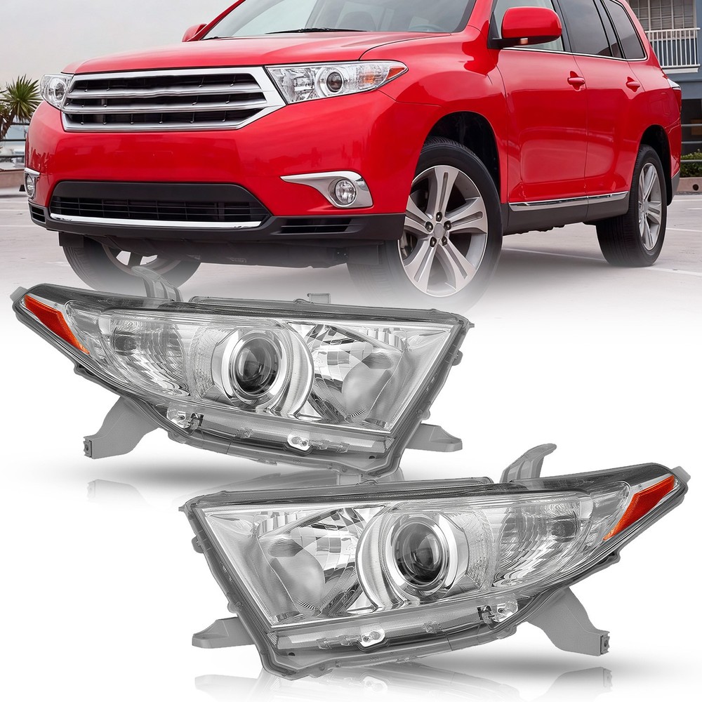 For 2011-2013 Toyota Highlander Chrome Headlight Amber Pair L+R Set Pair Lamp