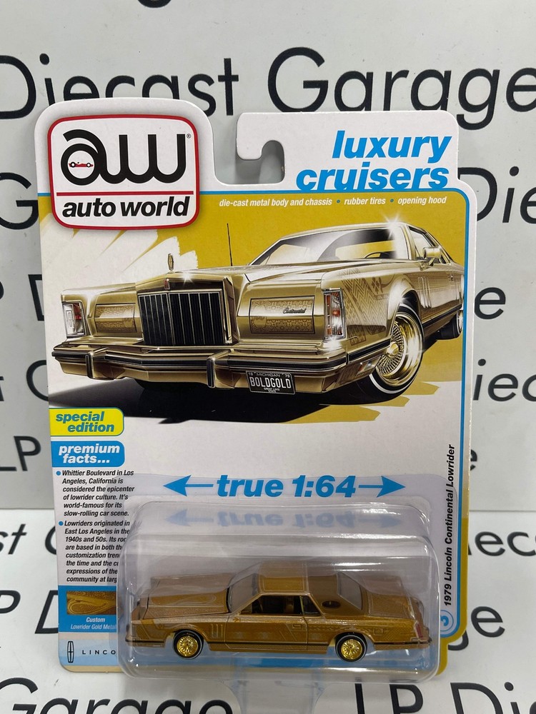 AUTO WORLD 1979 Lincoln Continental Lowrider Gold Metallic 1:64 Diecast Luxury C
