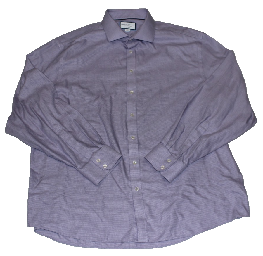 NWOT Charles Tyrwhitt Men's Dress Shirt Size 19/38 Purple Puppytooth Long Sleeve