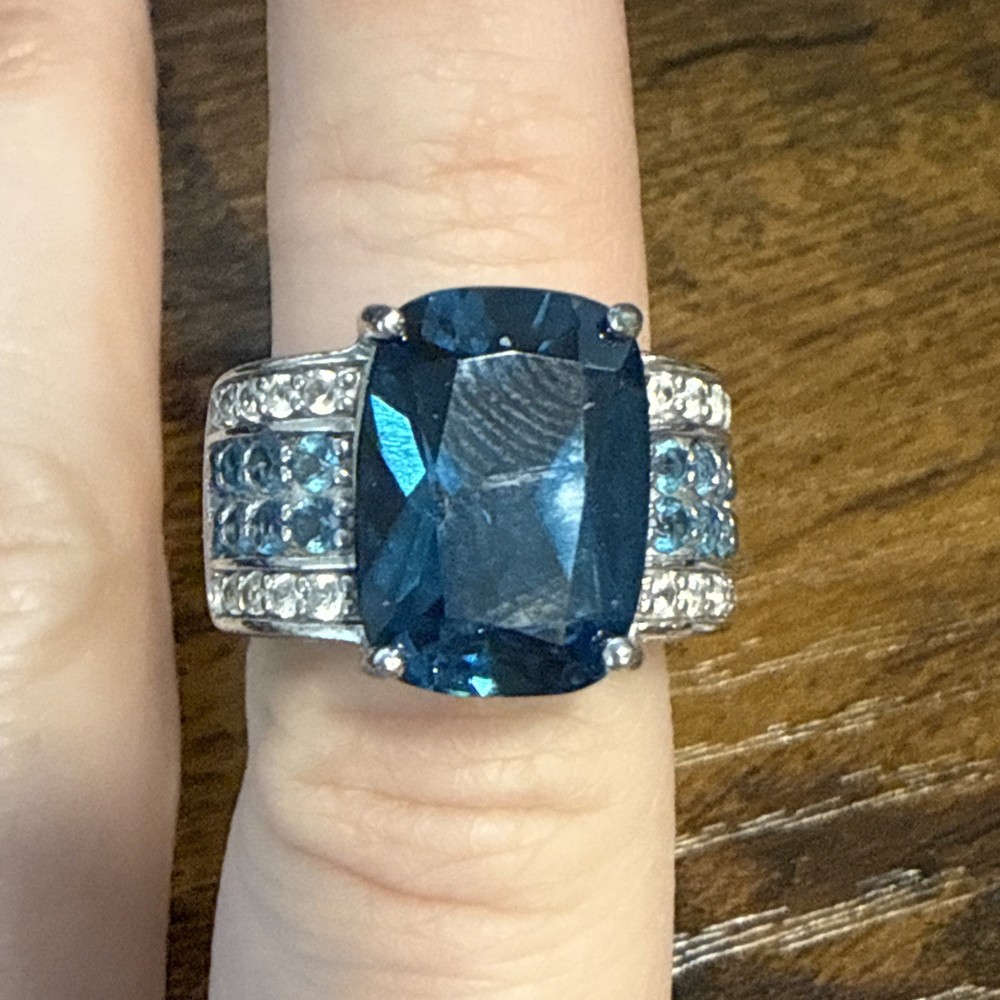 JTV London Blue Topaz Rhodium Over Sterling Silver Ring Size 5