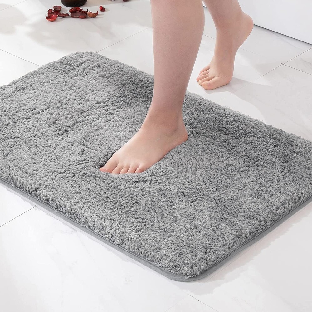 Thick Gray Shaggy Bathroom Rug Non Slip Absorbent Soft Bath Mat