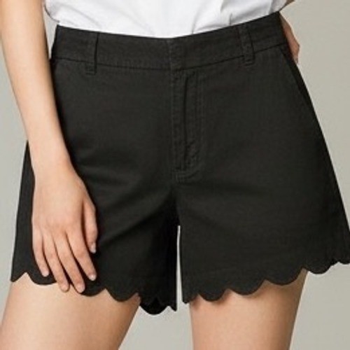 J.Crew Black Linen Cotton Scalloped Hem Shorts Women's 6 coastal preppy chic