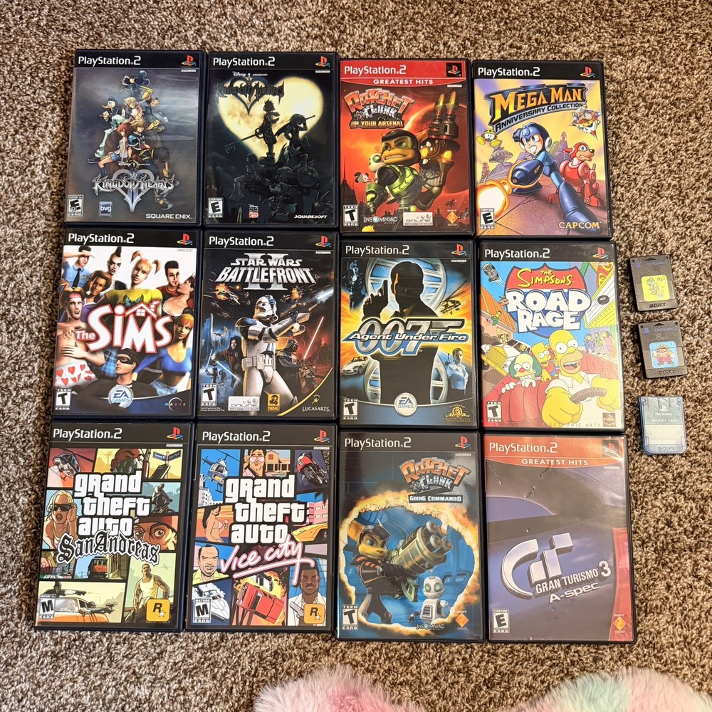 PS2 PlayStation Games Bundle Lot 12 Total GTA Ratchet Kingdom Hearts Simpsons