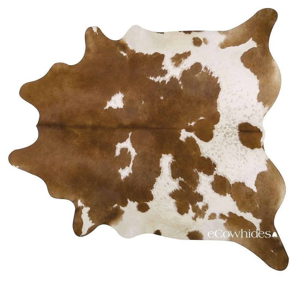 Brown and White Brazilian Cowhide Rug Cow Hide Area Rugs Skin Leather Size XL