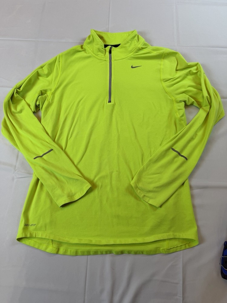 Nike Dri Fit Element Men's Neon Yellow Running Quarter Zip Long Sleeve Shirt S