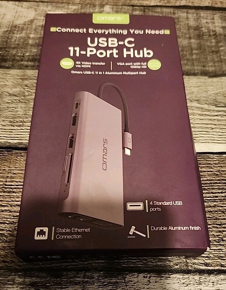 New Omars USB-C 11-Port Hub with Ethernet 4K HDMI VGA USB SD
