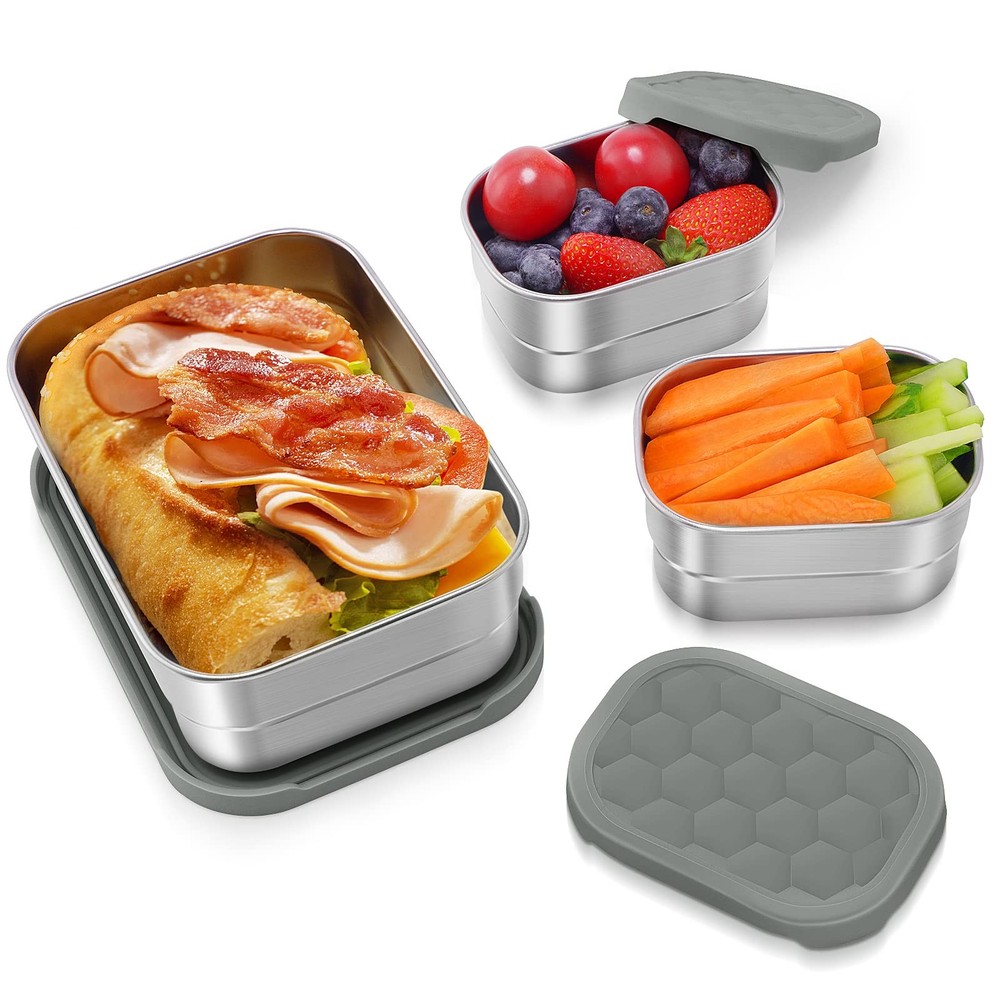 3-Piece Stainless Steel Lunch & Snack Containers Set | Leakproof 304 Grade